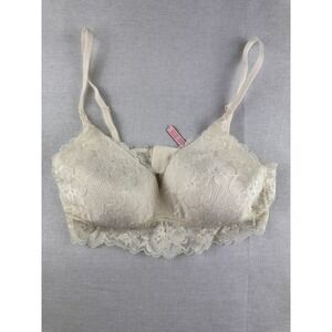 Momanda Ivory Floral Lace Wire-Free Bralette Cream Longline Bra Size M